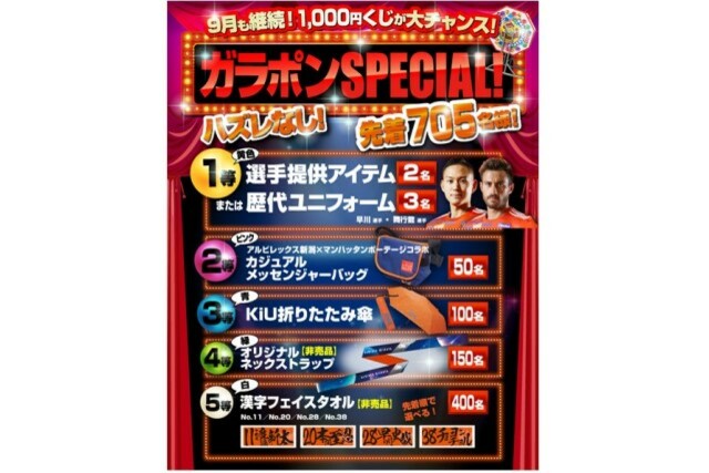 9月7日（土）ジェフユナイテッド千葉戦　大好評ガラポンSPECIAL！ここでしか手に入らない限定グッズがラインナップ！