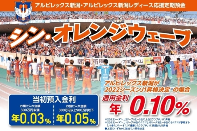 アルビレックス新潟・アルビレックス新潟レディース応援定期預金「シン・オレンジウェーブ」の取扱開始について