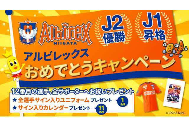 Ｊ１昇格・Ｊ２優勝おめでとう！ 亀田製菓「通販いちば」でアルビレックス新潟優勝記念キャンペーン実施中