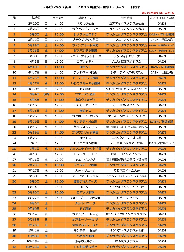 22明治安田生命ｊ２リーグ 日程が決定 アルビレックス新潟 公式サイト Albirex Niigata Official Website