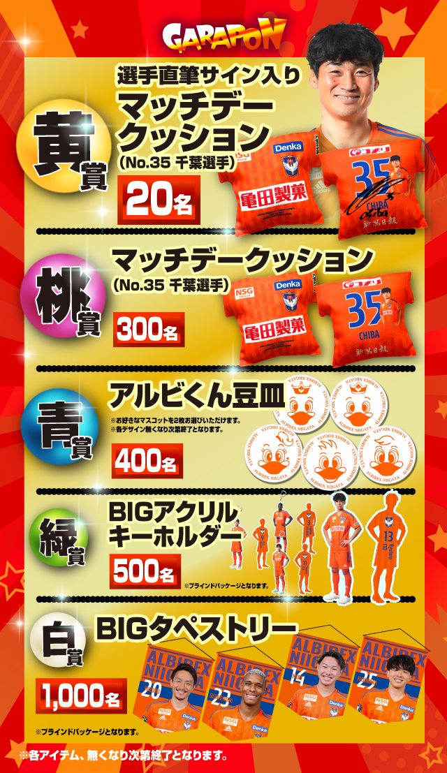 豪華景品が勢ぞろい！4月1日（土）名古屋戦 アルビガラポン1,000円くじ